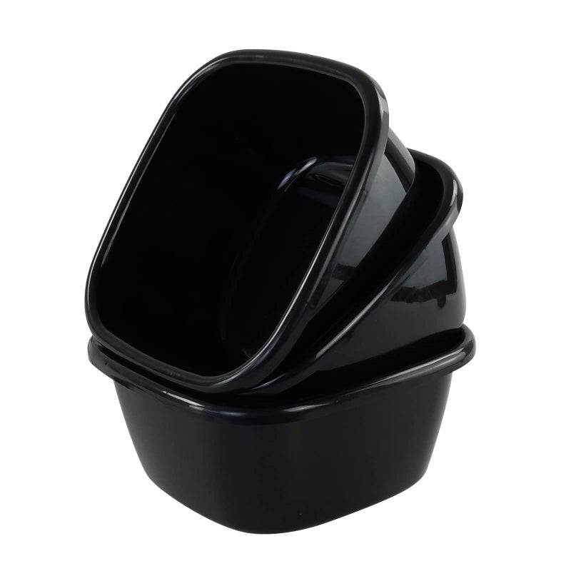 Qskely 3-PACK 16 Quart Plastic Wash Basin/Dish Pan Tub, Black - Image 1
